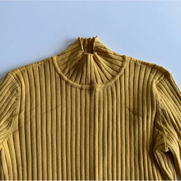 Marled Mock Turtleneck, S, Ribbed, Mustard-y Gold NWOT - Picture 5 of 5